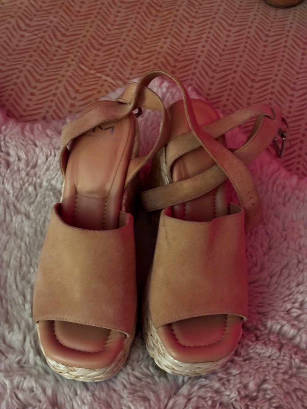 Marc Fisher Tan Espadrille Wedge Slingback Sandals